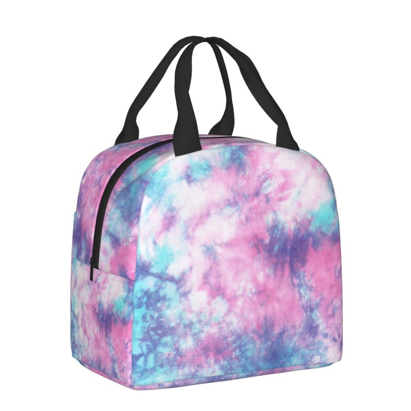 PrelerDIY Pastel Blue Pink Tie Dye Lunch Box Insulated Meal Bag Lunch Bag Reusable Snack Bag Food Container For Boys Girls Men Women School Work Travel Picnic - Image 2